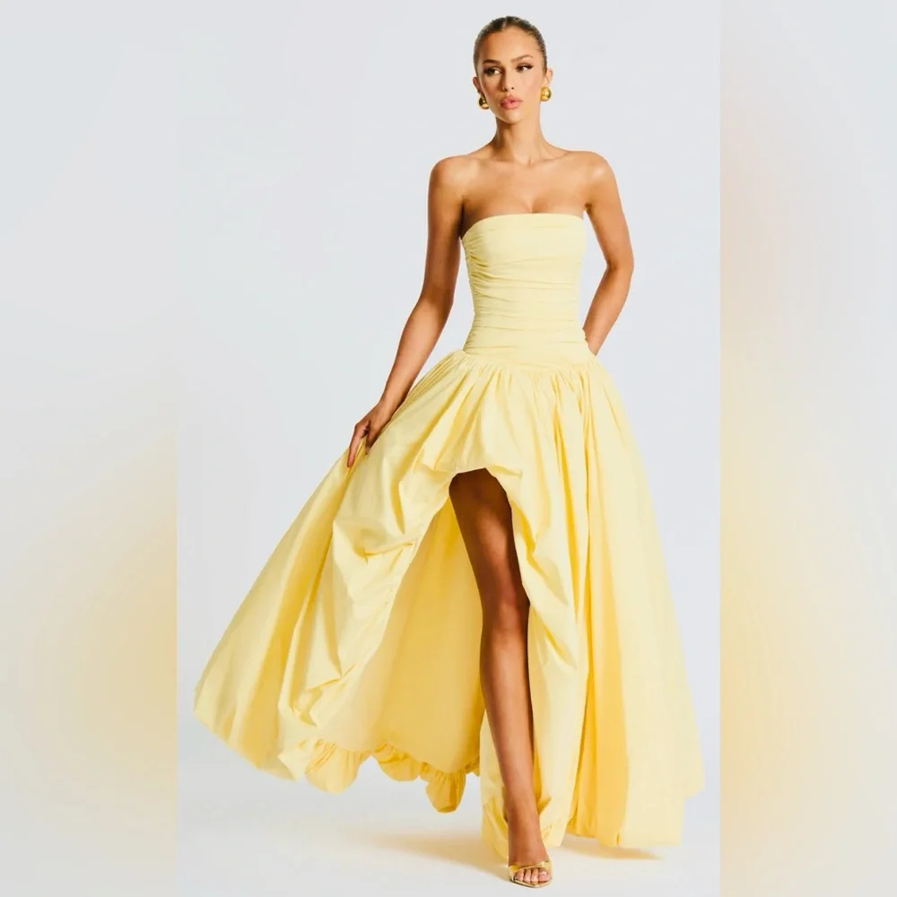 YELLOW LONG Elegant Strapless Evening Gown - Picture 8 of 16